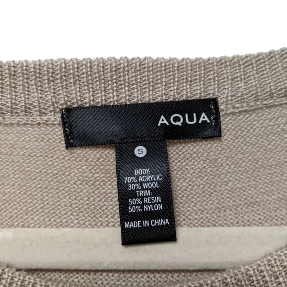 AQUA Wool Blend Fringe Oversized Sweater S - Picture 4 of 6